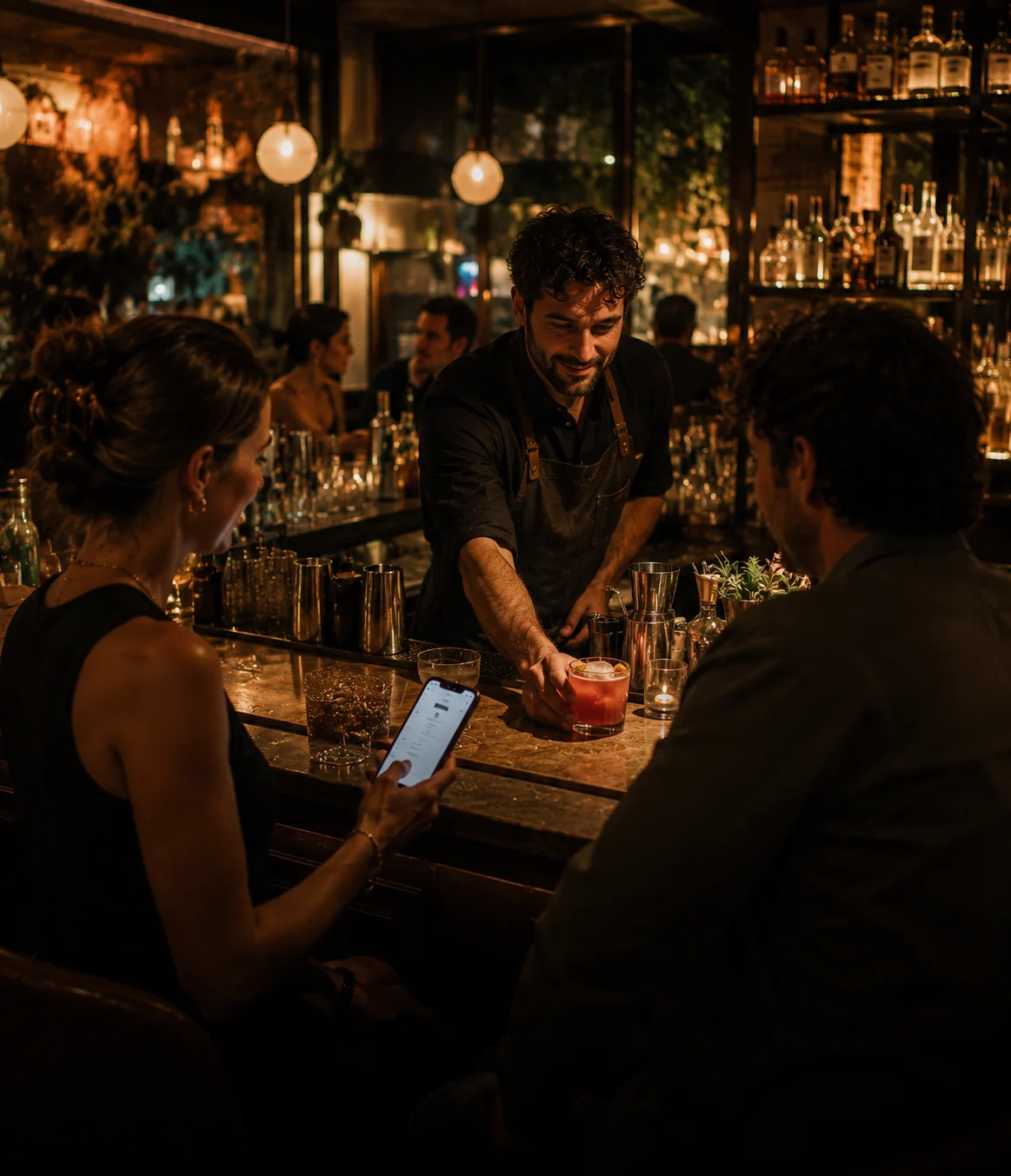 Guests using AI Waiter while ordering drinks at a bar