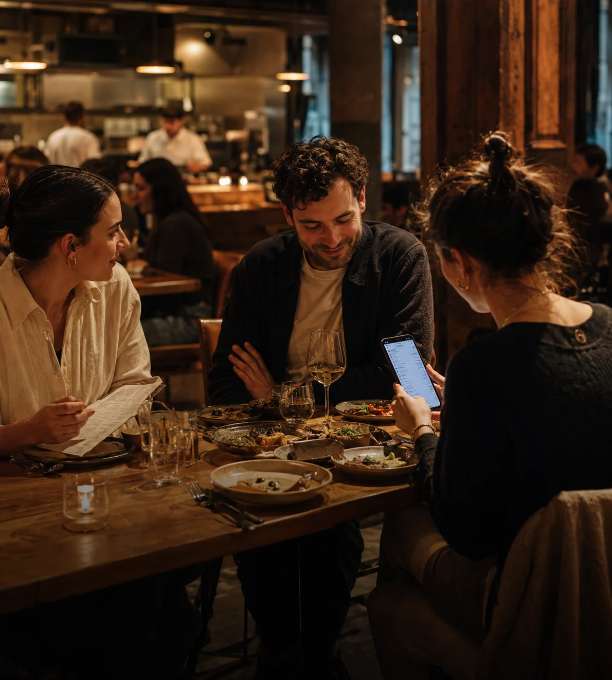 Guests using AI Waiter at a restaurant table